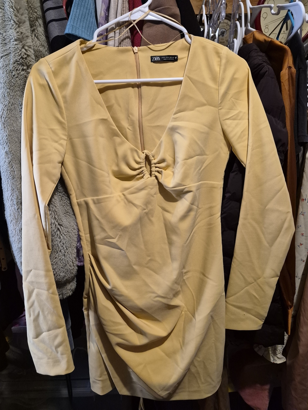 ZARA Cream Yellow V-Neck Twist Front Mini Dress